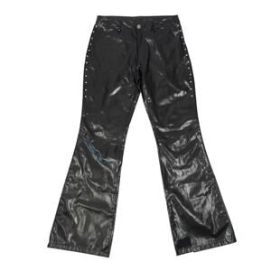 Vintage Y2K Cyber Generation Black Faux Leather Studded Flare Pants 5